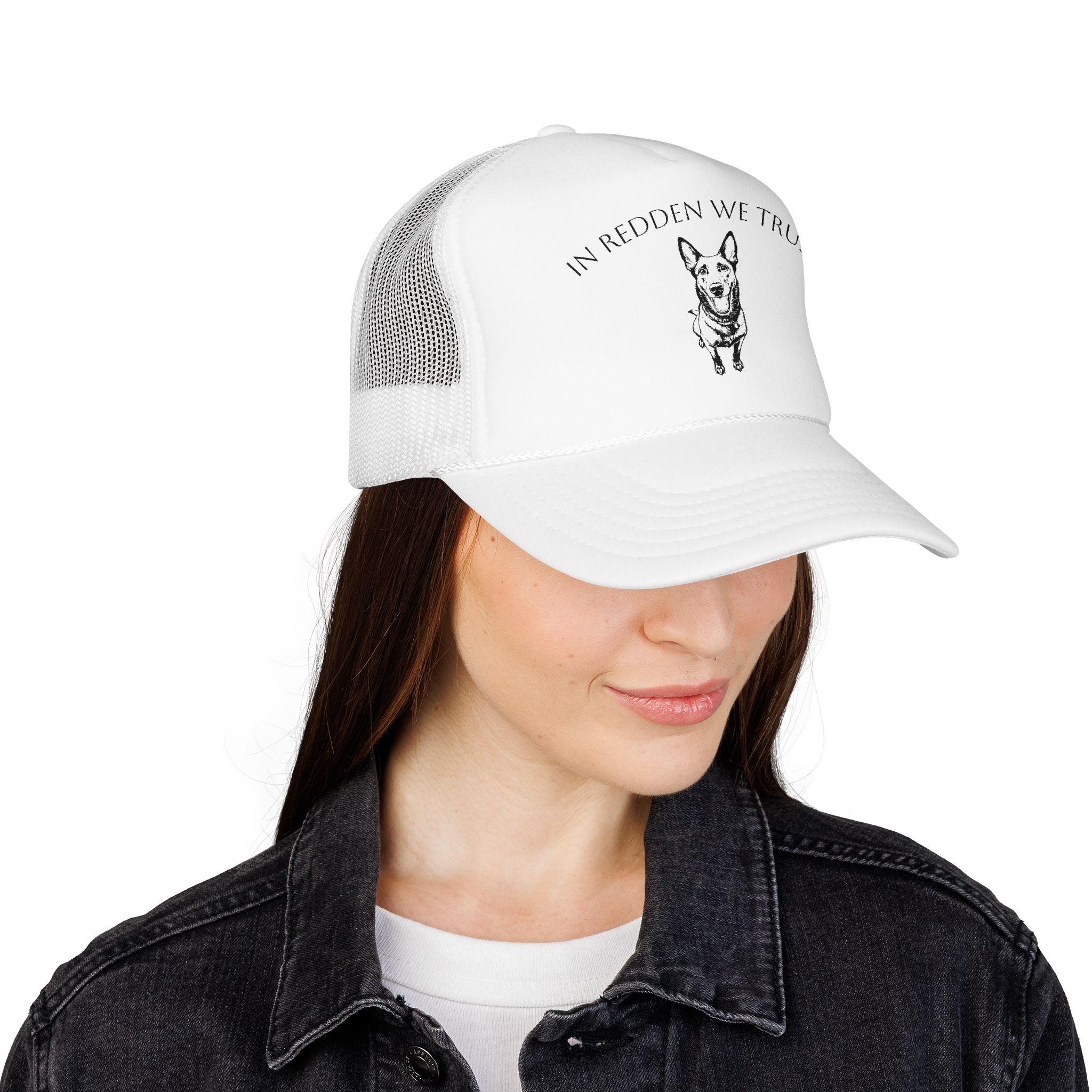 In Redden We Trust Trucker Hat — Dog Rescue K9 Foam Cap