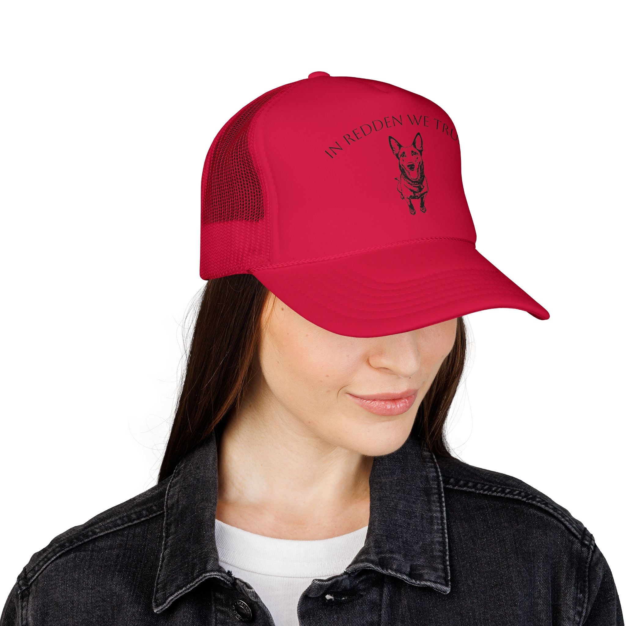 In Redden We Trust Trucker Hat — Dog Rescue K9 Foam Cap