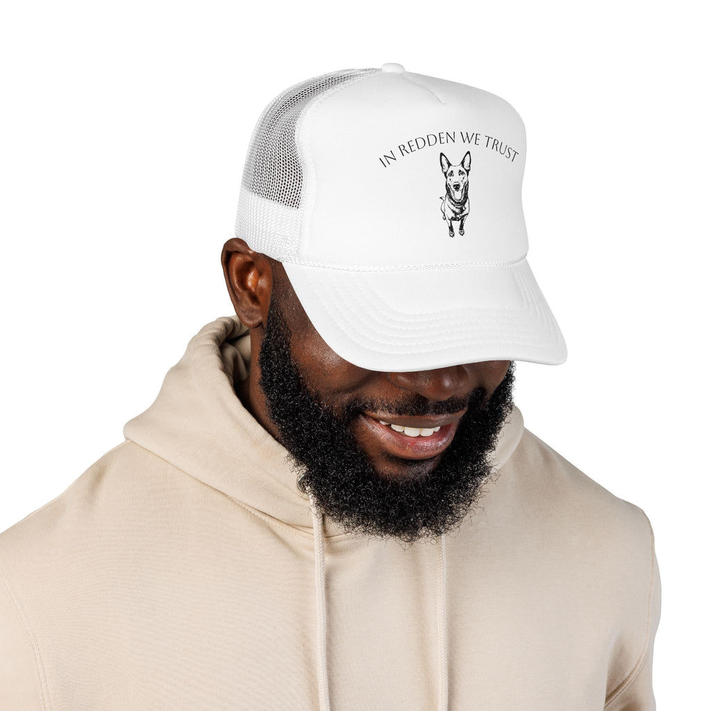 In Redden We Trust Trucker Hat — Dog Rescue K9 Foam Cap