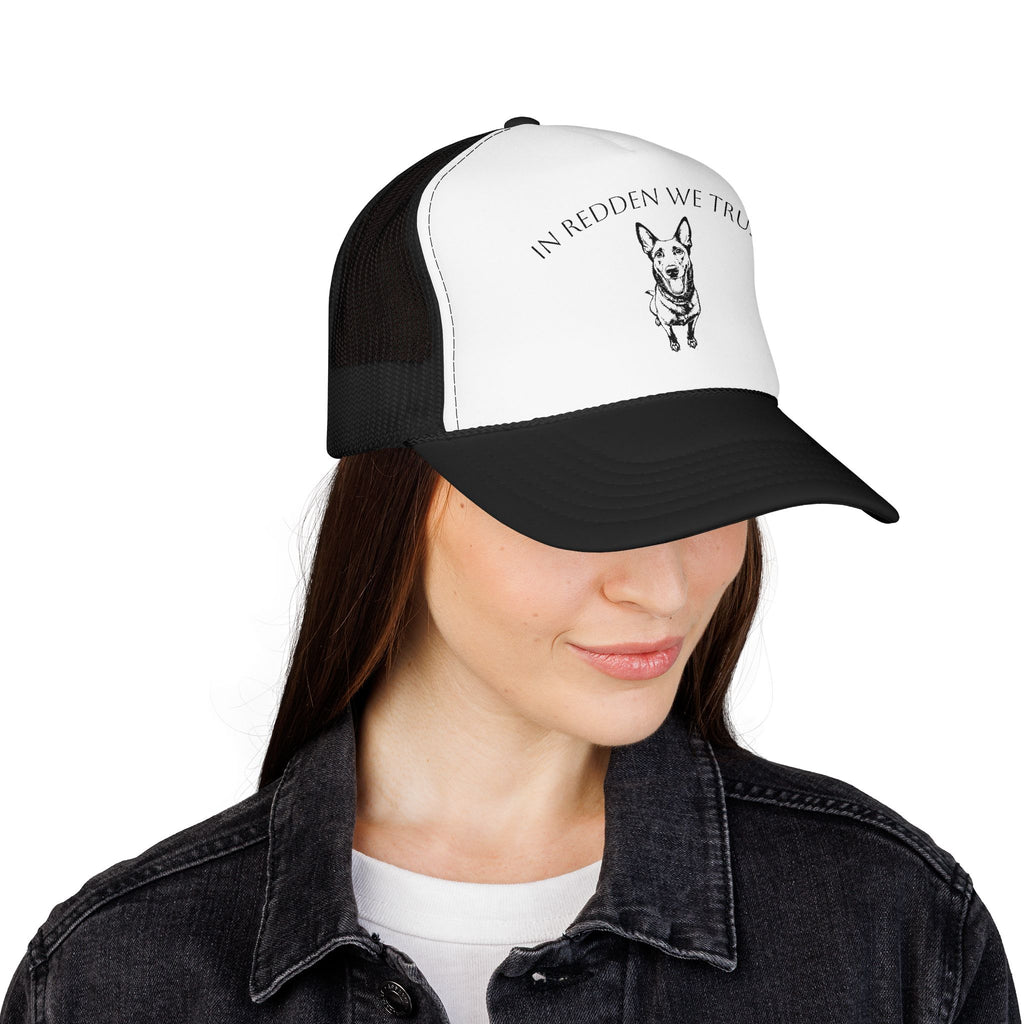In Redden We Trust Trucker Hat — Dog Rescue K9 Foam Cap