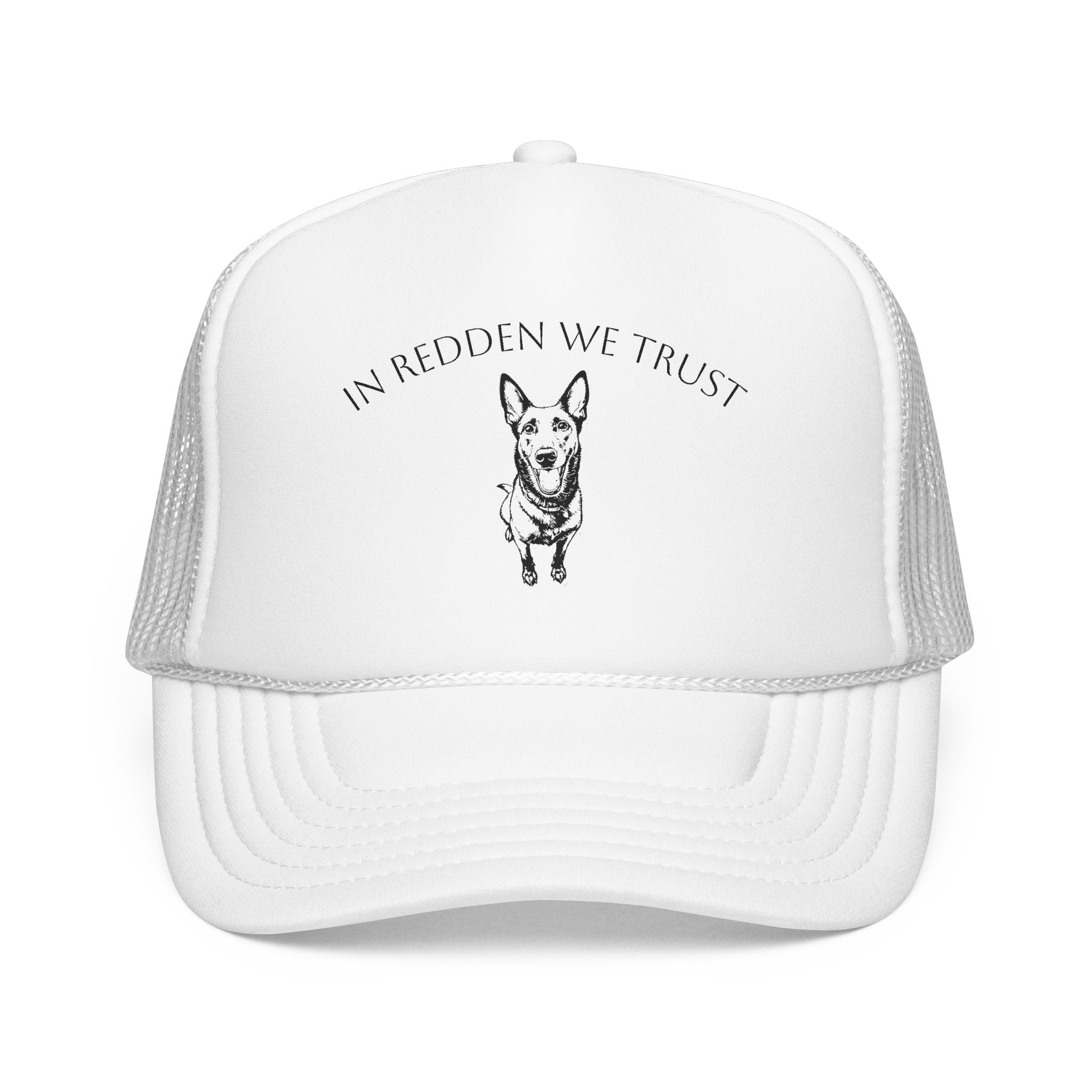 In Redden We Trust Trucker Hat — Dog Rescue K9 Foam Cap